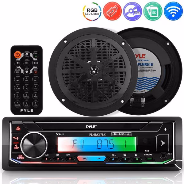 1-Din Car Multimedia Player+Speakers, PLMRK47BK, Pyle, Mfr#: PLMRK47BK